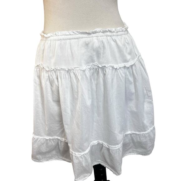 Vintage Floral Embroidery Tier Mini Skirt White 100% Cotton Ruffles Medium - Picture 5 of 8